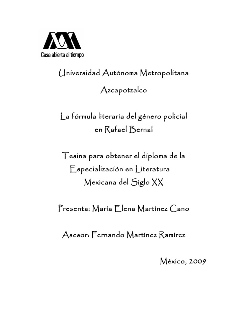 La Fórmula Literaria Del Género Policial en Rafael Bernal PDF La novela policíaca Novelas