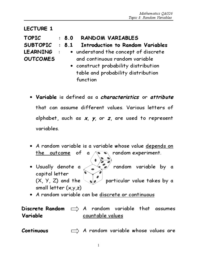 Chapter 8 Random Variables | PDF | Probability Distribution | Random ...