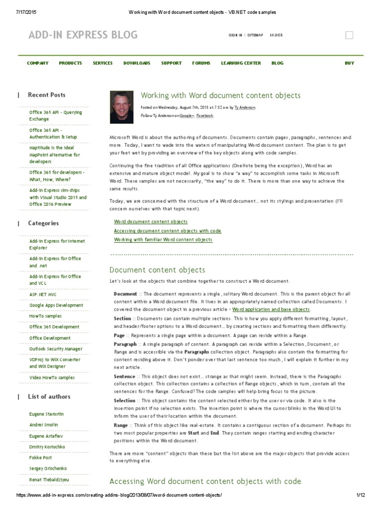 Working With Word Document Content Objects - VB | PDF | Cursor (User ...