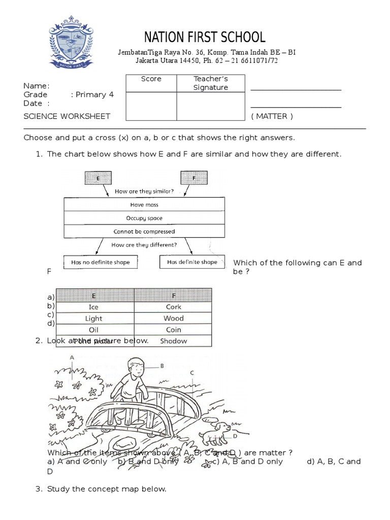 Primary 4 Science: Matter Worksheet | PDF | Liquids | Atmosphere Of Earth