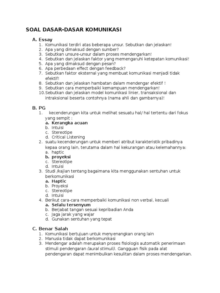 Soal Dasar Dasar Komunikasi