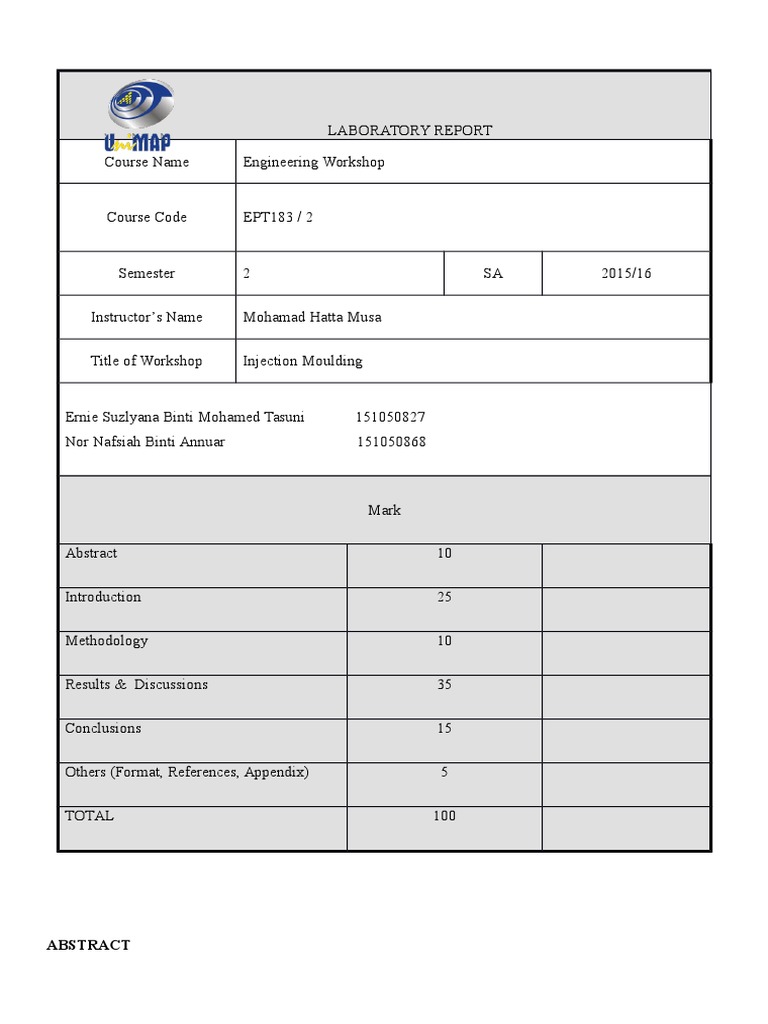 Injection Moulding Lab Report | Casting (Metalworking) | Mechanical ...