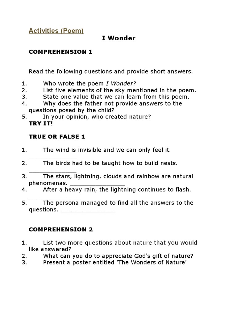 I Wonder Poem Activities 15