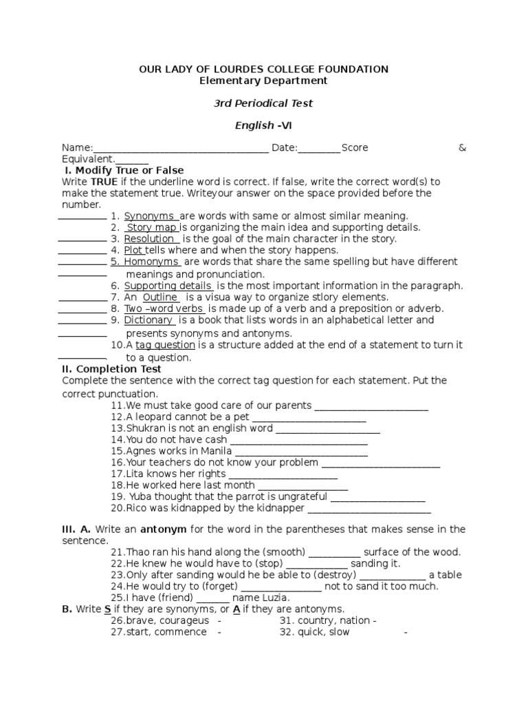 3rd Quarter Exam English Language Linguistics