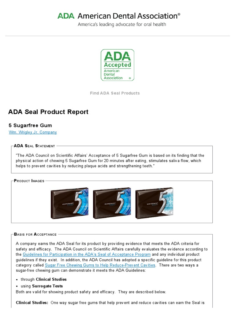 ADA Seal Product Report Dentistry Foods