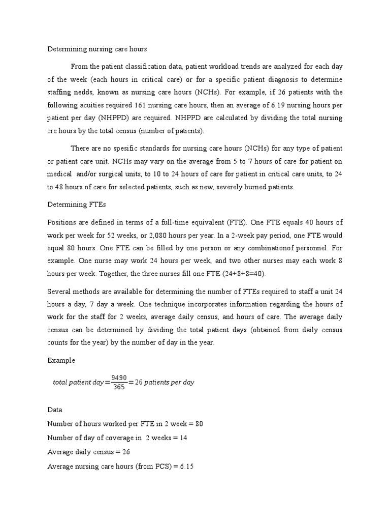 Determining Nursing Care Hours Full Time Equivalent Nursing