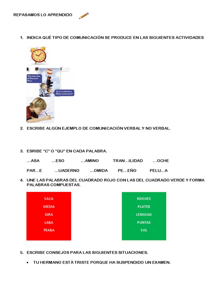 Actividades de Comunicación y Lenguaje | PDF | Artes del Lenguaje y ...