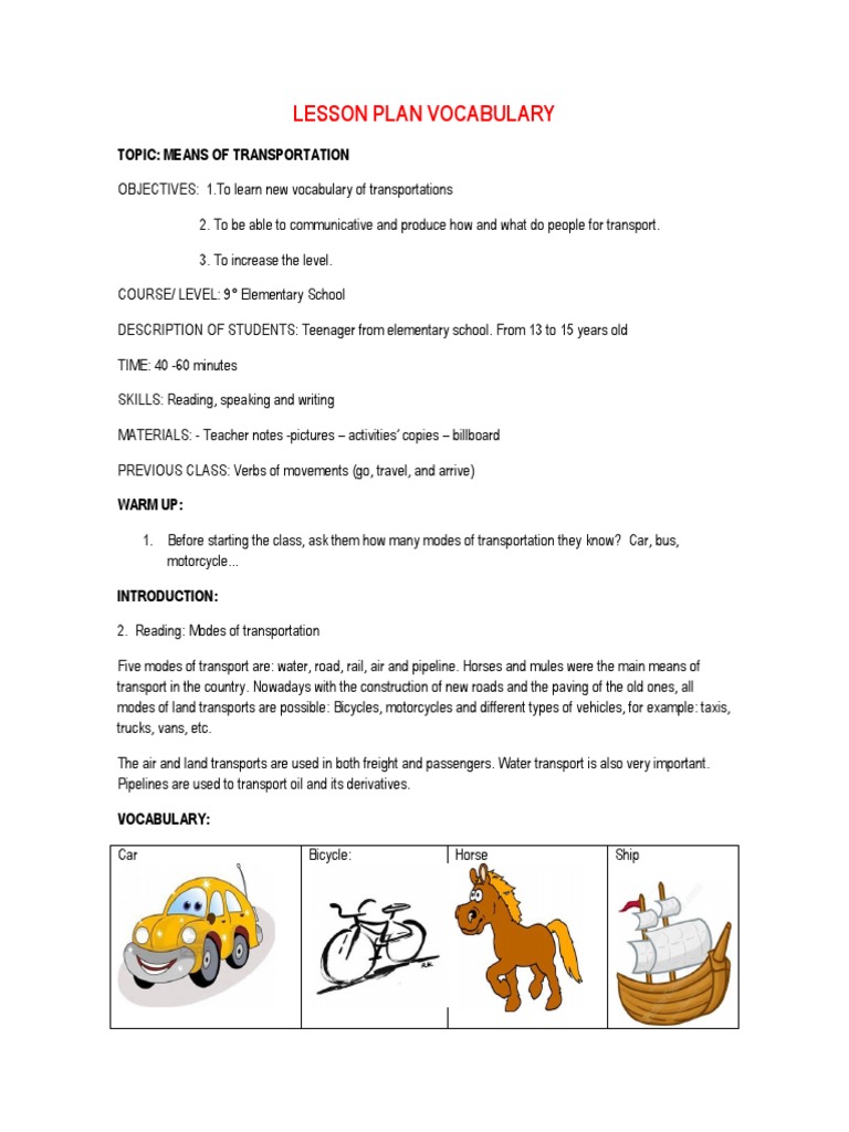 Lesson Plan Vocabulary PDF | PDF | Travel