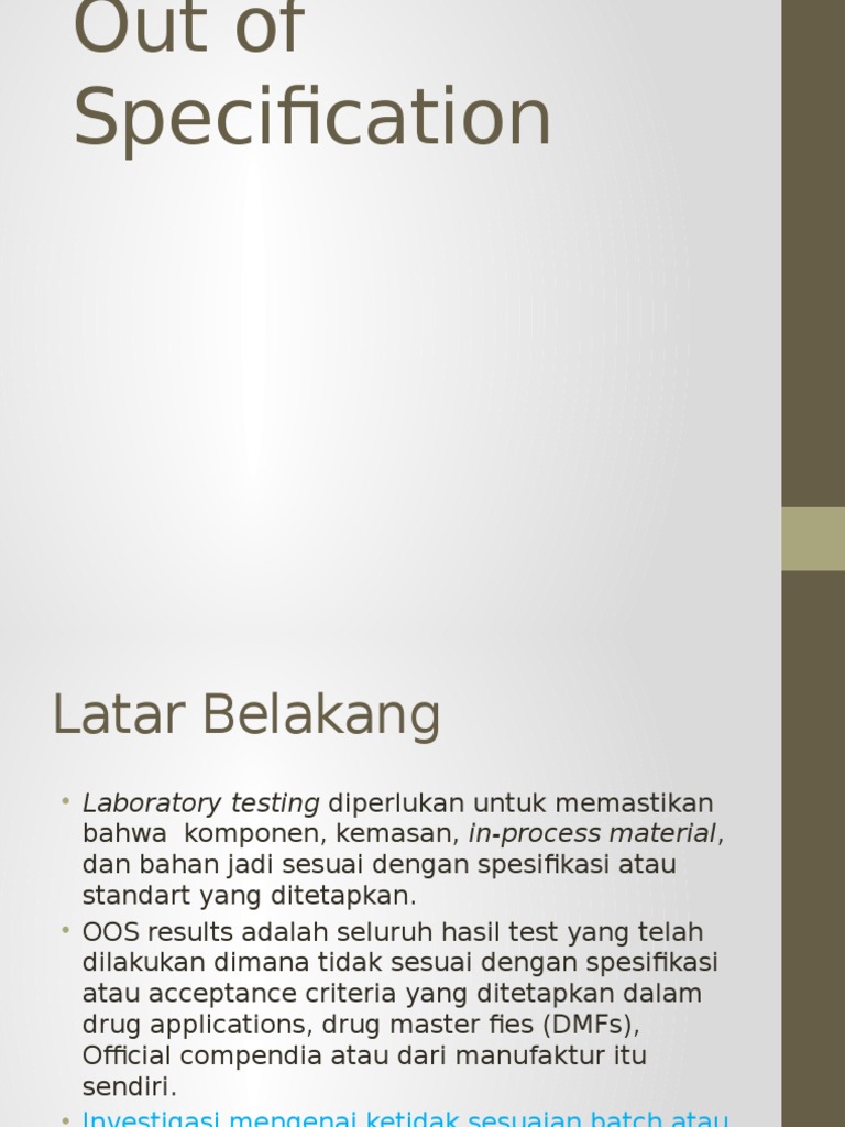 Investigasi Hasil Out of Specification | PDF | Uji Klinis | Produksi ...