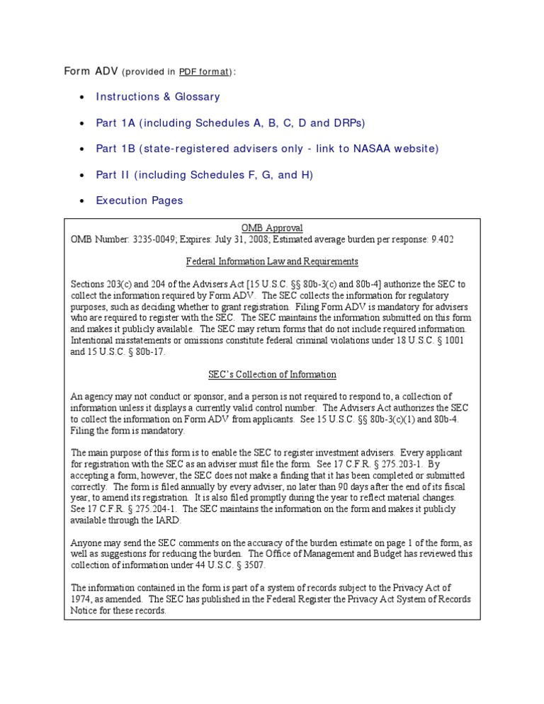 SEC Form ADV Filing Guide | PDF | U.S. Securities And Exchange ...