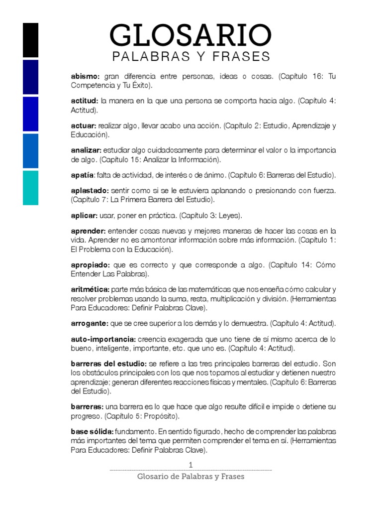 Glosario de Palabras y Frases | Aprendizaje | Ingeniería