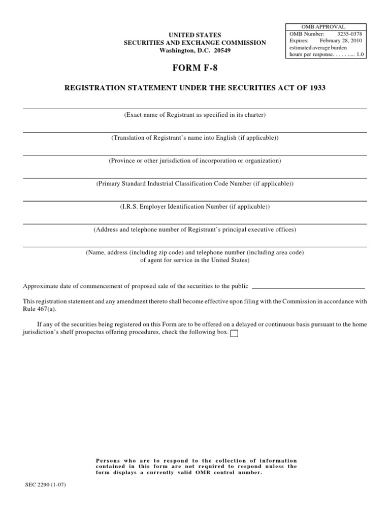 Securities and Exchange Commission (SEC) - Formf-8 | PDF | Securities ...