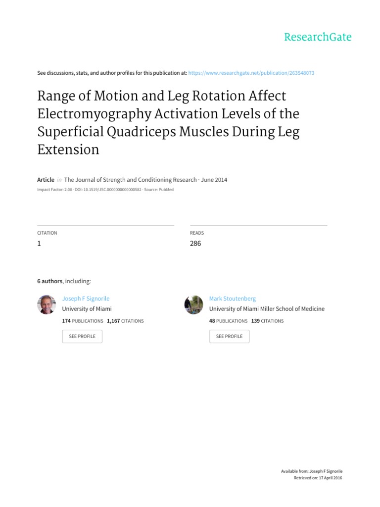Range of Motion and Leg Rotation Affect EMG Activation Levels of The