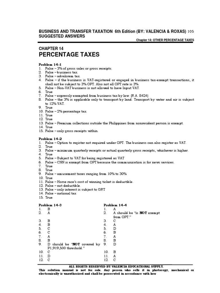 Chapter 14 Percentage Taxes2013 | Corporate Tax | Value Added Tax