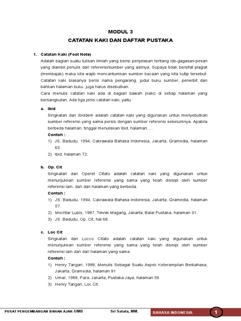 Catatan Kaki Daftar Pustaka