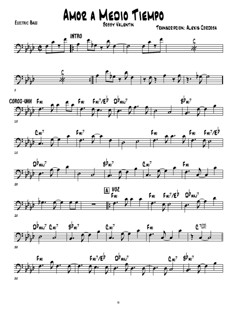 Amor A Medio Tiempo Electric Bass scribd