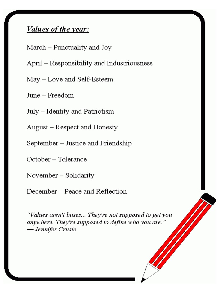 Monthly Values Guide 2023 | PDF