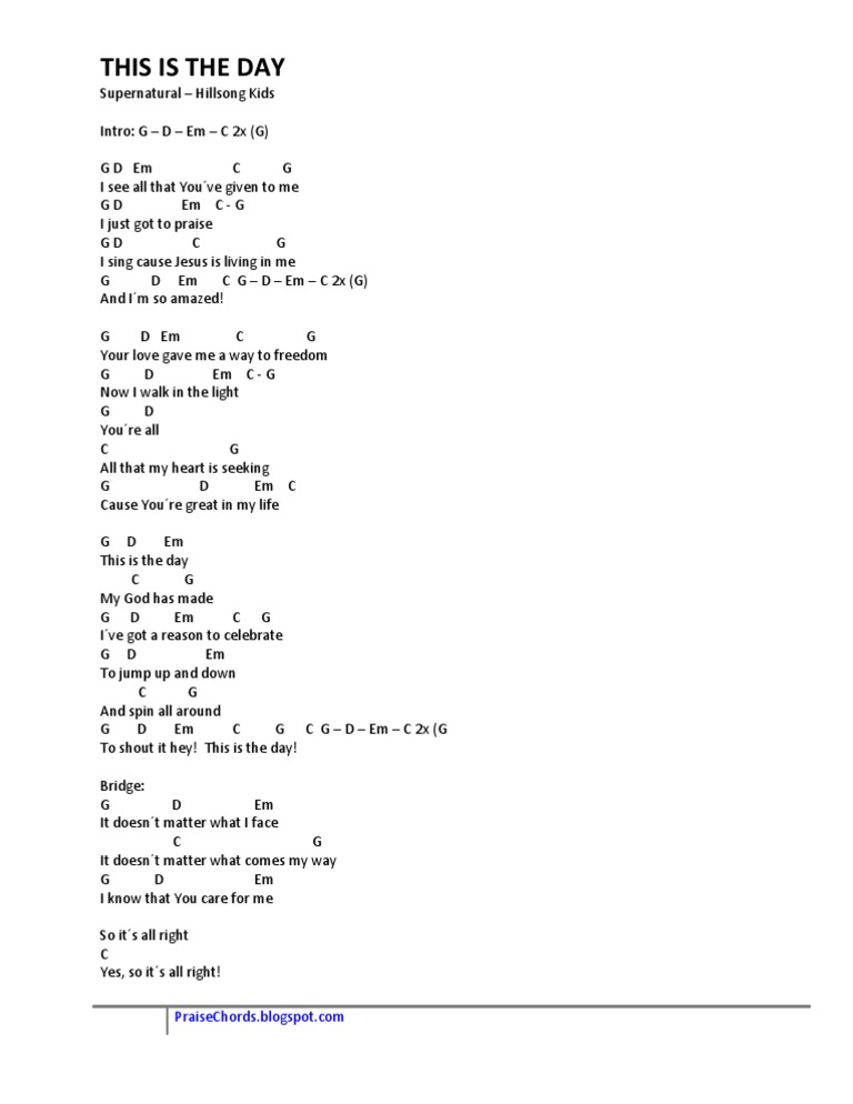 This Is The Day Chords and Lyrics Hillsong Kids