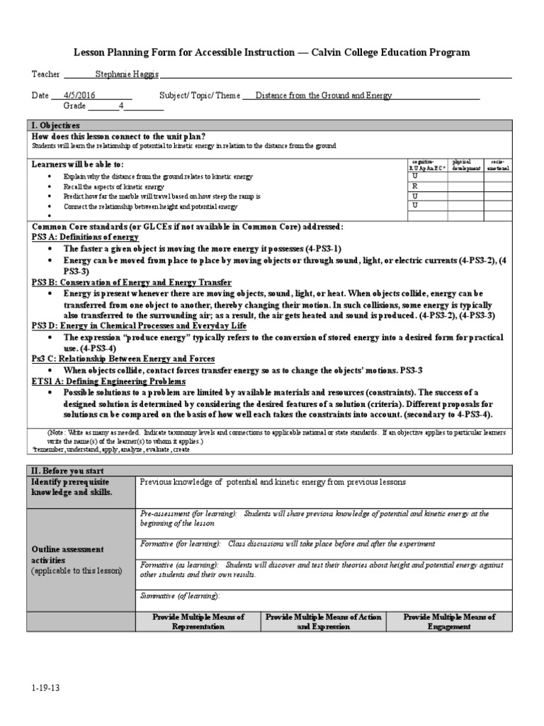 Accessible Lesson Plan: Energy Concepts | PDF | Learning | Applied ...