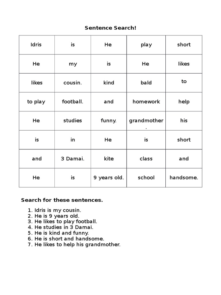 Sentence Search Activity Guide | PDF