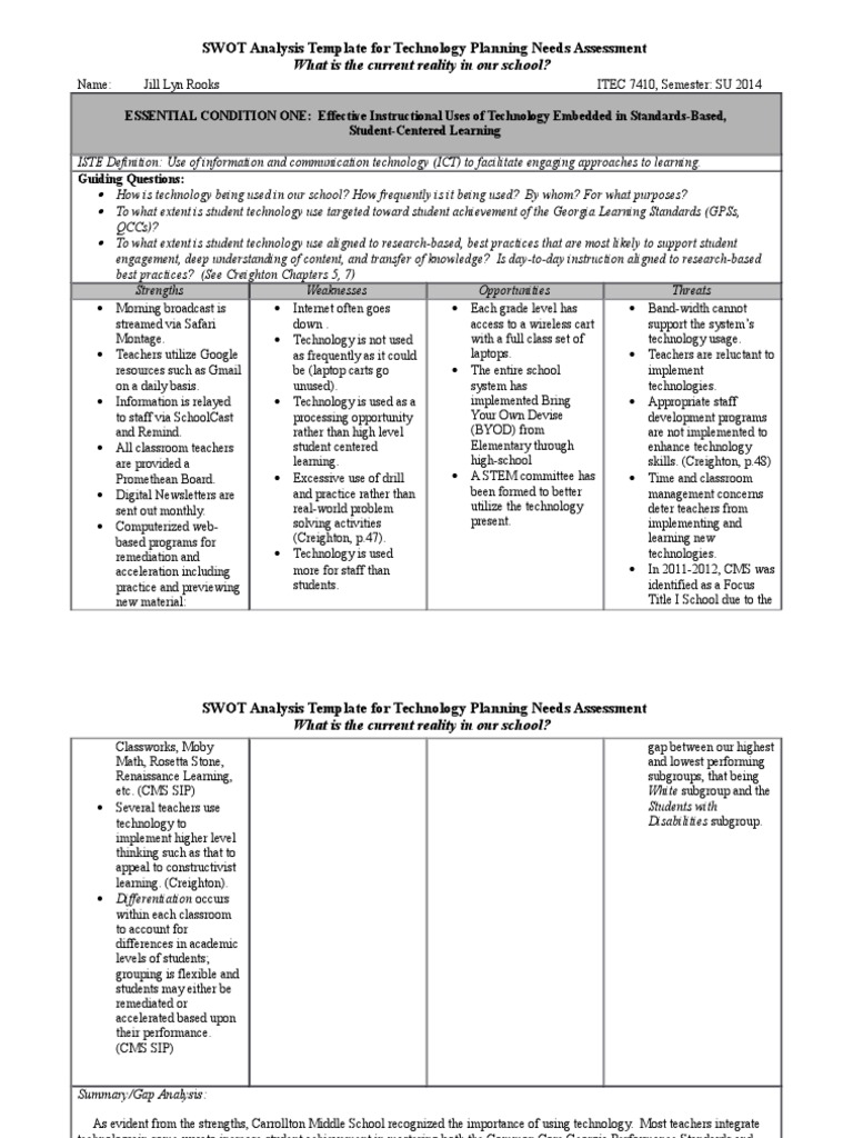 Technology SWOT Analysis for Schools | PDF | Educational Technology ...