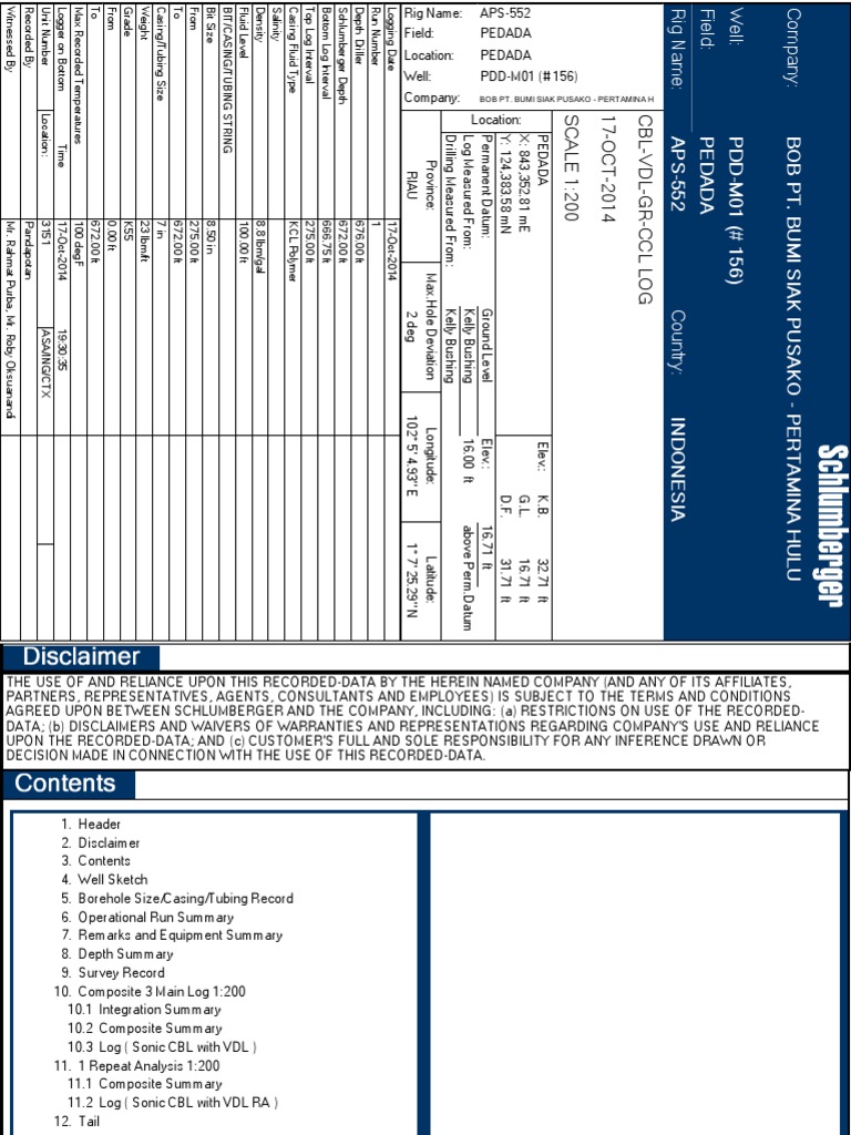 Indonesia Well Log: CBL-VDL Analysis | PDF | Drilling Rig | Calibration