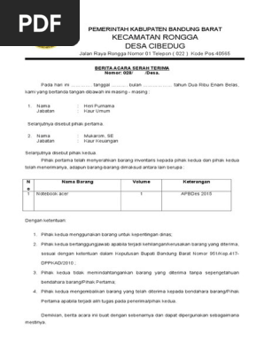 Berita Acara Serah Terima Barang Desa Cibedug 2016