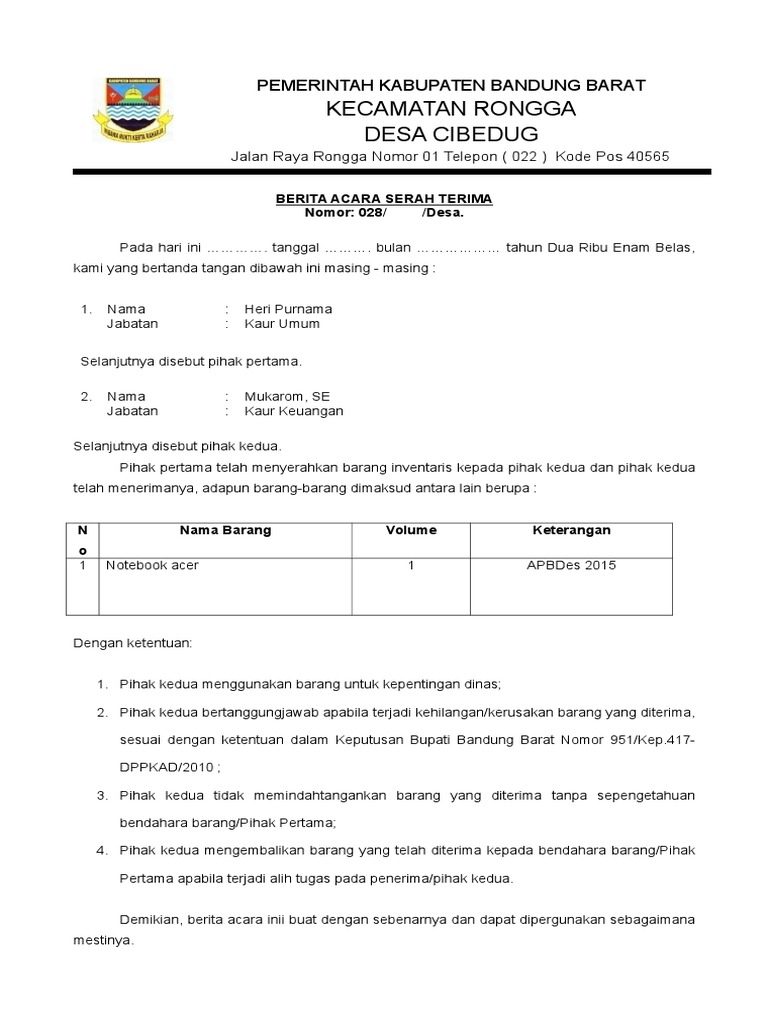 Contoh Berita Acara Desa Detil Gambar Online