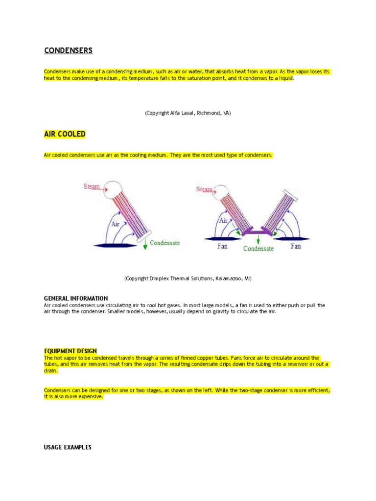 Condensers: Air Cooled | PDF | Condensation | Water