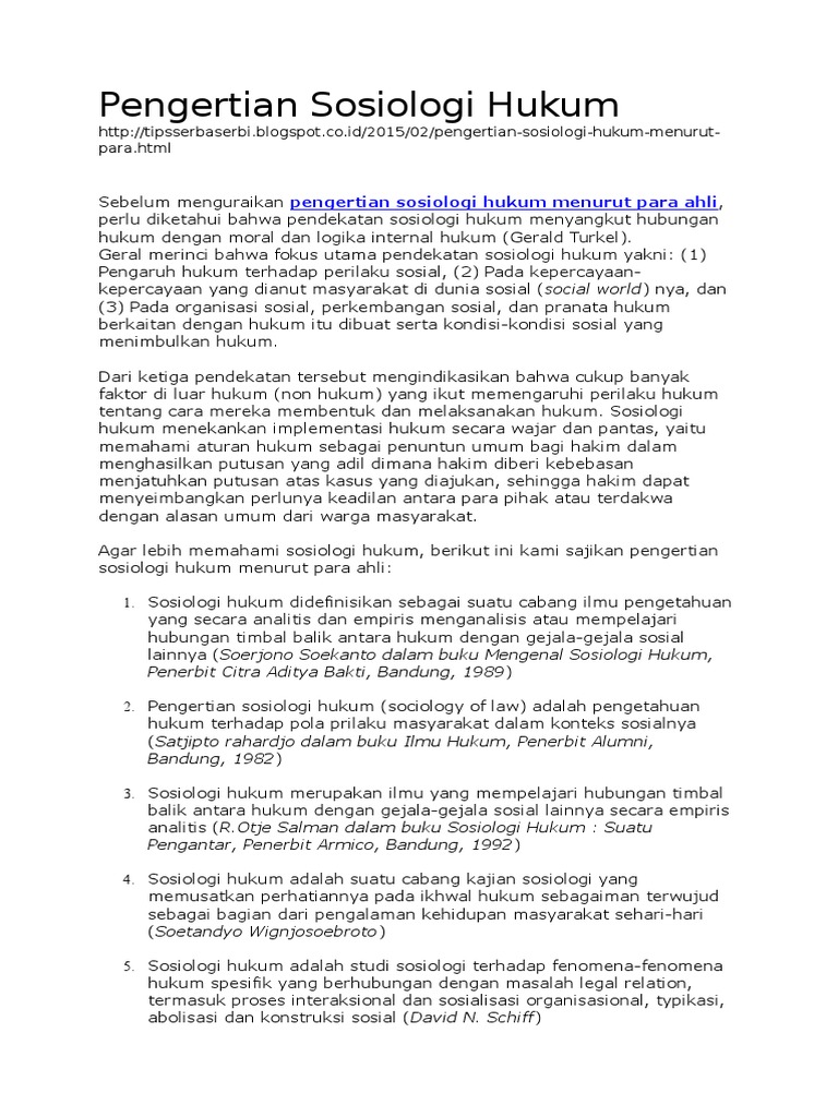 Pengertian Sosiologi Hukum
