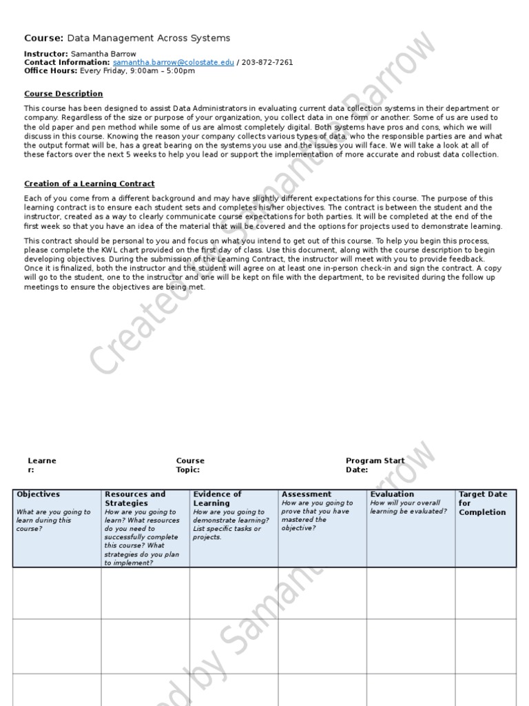 Data Management Course Overview | PDF | Evaluation | Educational Assessment