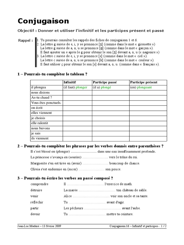 Exercice Participe Passé 5ème à Imprimer Participe Présent Passé | PDF | Onomastique | Linguistique