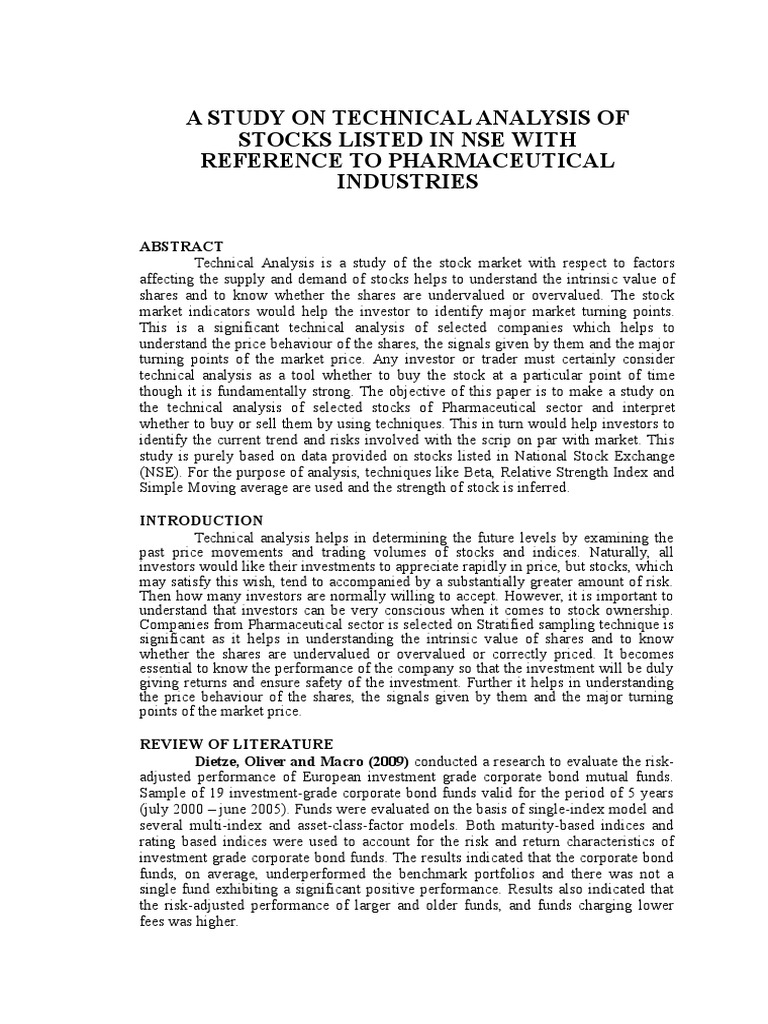 A Study On Technical Analysis of Stocks Listed in Nse With Reference To