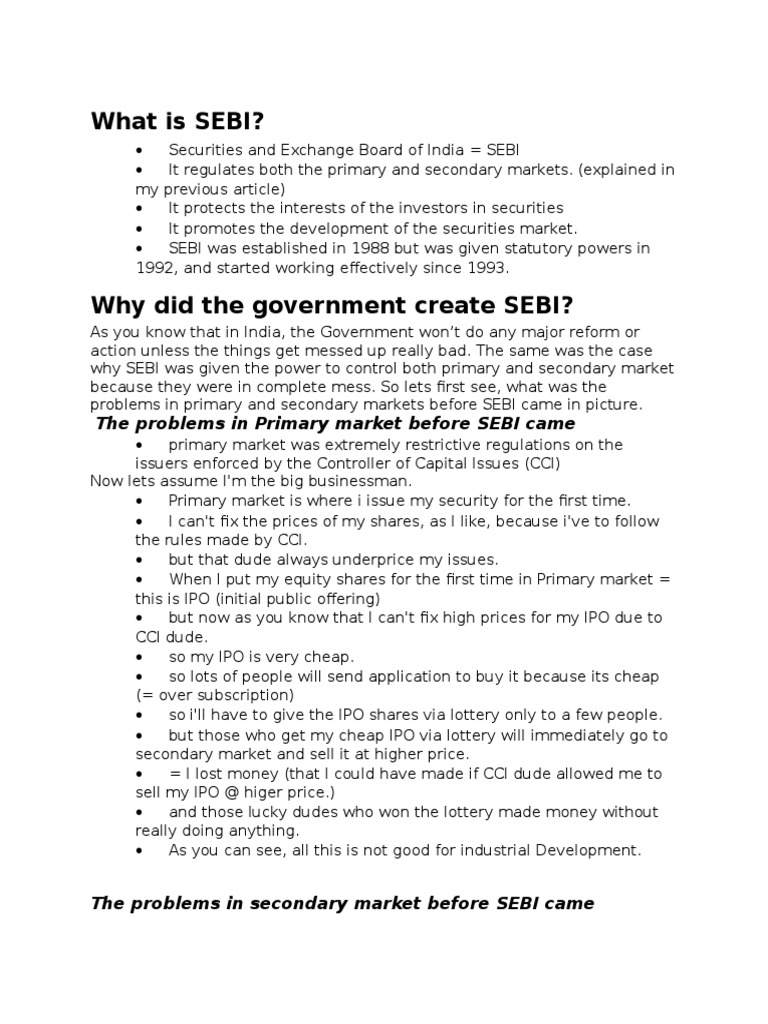 What Is SEBI | PDF | Securities (Finance) | Initial Public Offering
