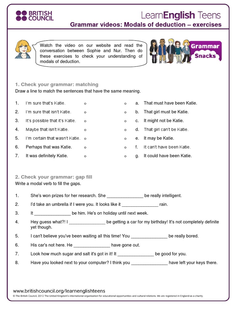 grammar videos modals of deduction exercises 1 check