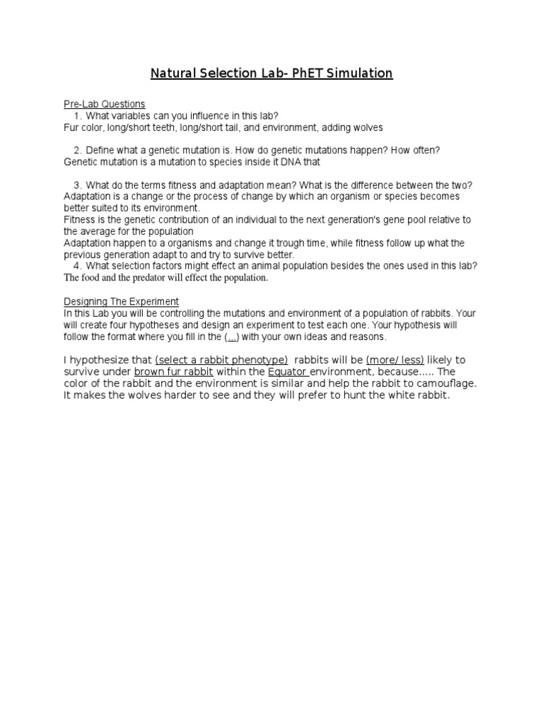 Phet Natural Selection PDF Natural Selection Dominance