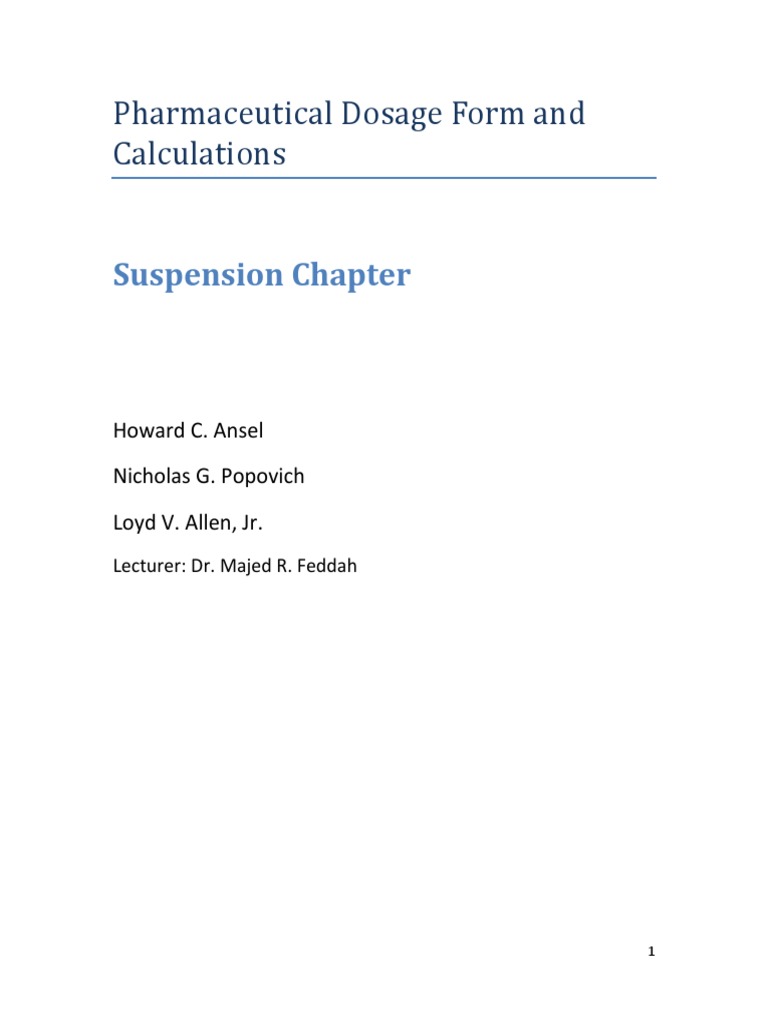 Pharmaceutical Dosage Form and Calculations Suspension Chapter PDF