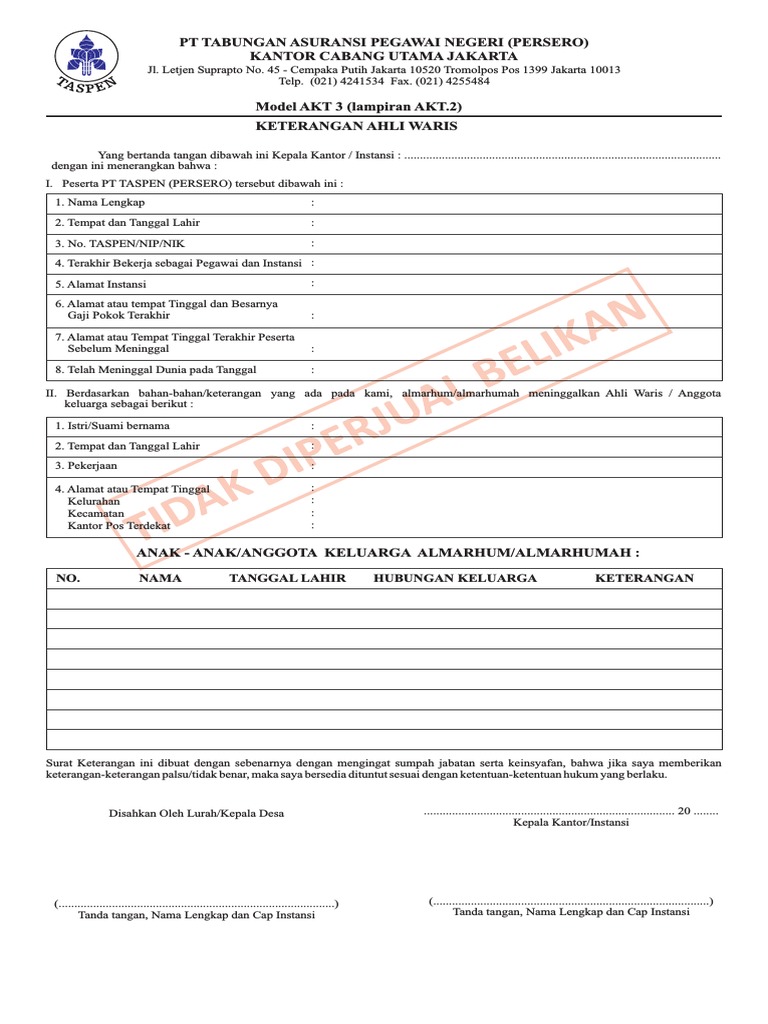 TASPEN - Surat KETERANGAN-AHLI-WARIS2 | PDF
