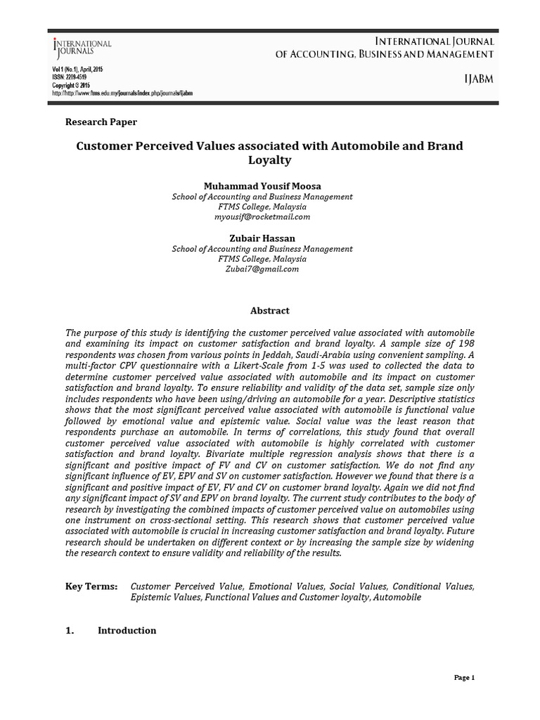 20-Customer Perceived Values Associated With Automobile and Brand ...