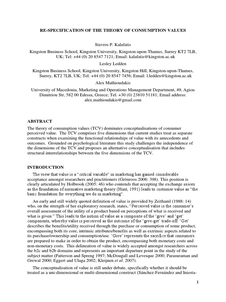Re-Specification of The Theory of Consumption Values | PDF | Finance ...