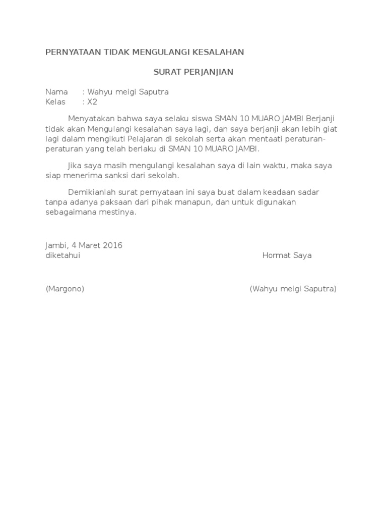 Pernyataan Tidak Mengulangi Kesalahan Pdf