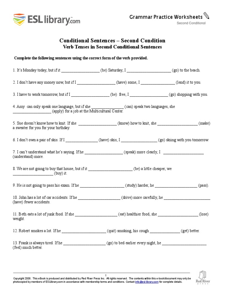 Second Conditional Tense Worksheets