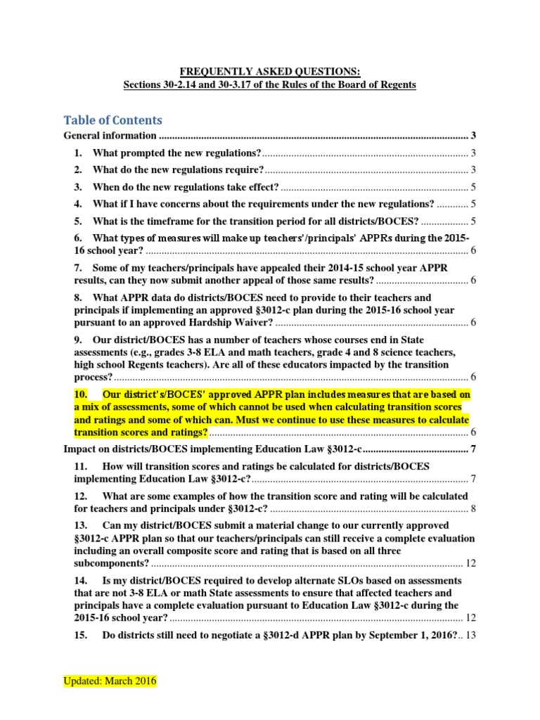 Appr Transition Faq | PDF | Regents Examinations | Educational Assessment