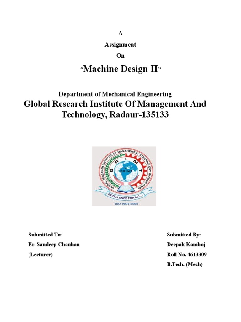Machine Design II: Global Research Institute of Management and ...