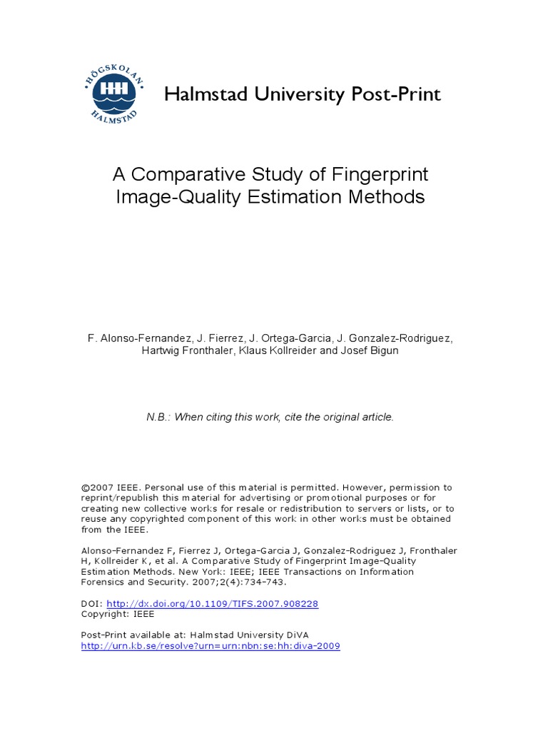 Halmstad University Post-Print: A Comparative Study of Fingerprint ...