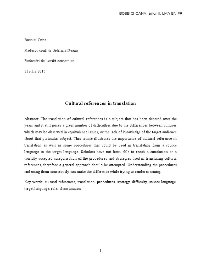 Cultural References in Translation Translations Idiom