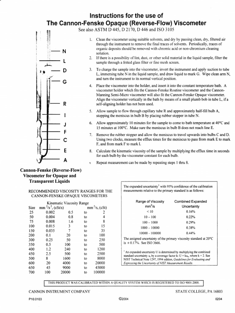 Cannon Fenske Viscosity Continuum Mechanics