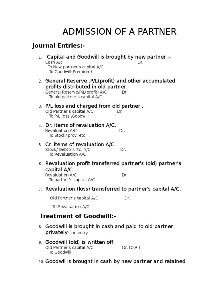 Admission of Partner | PDF | Goodwill (Accounting) | Financial 