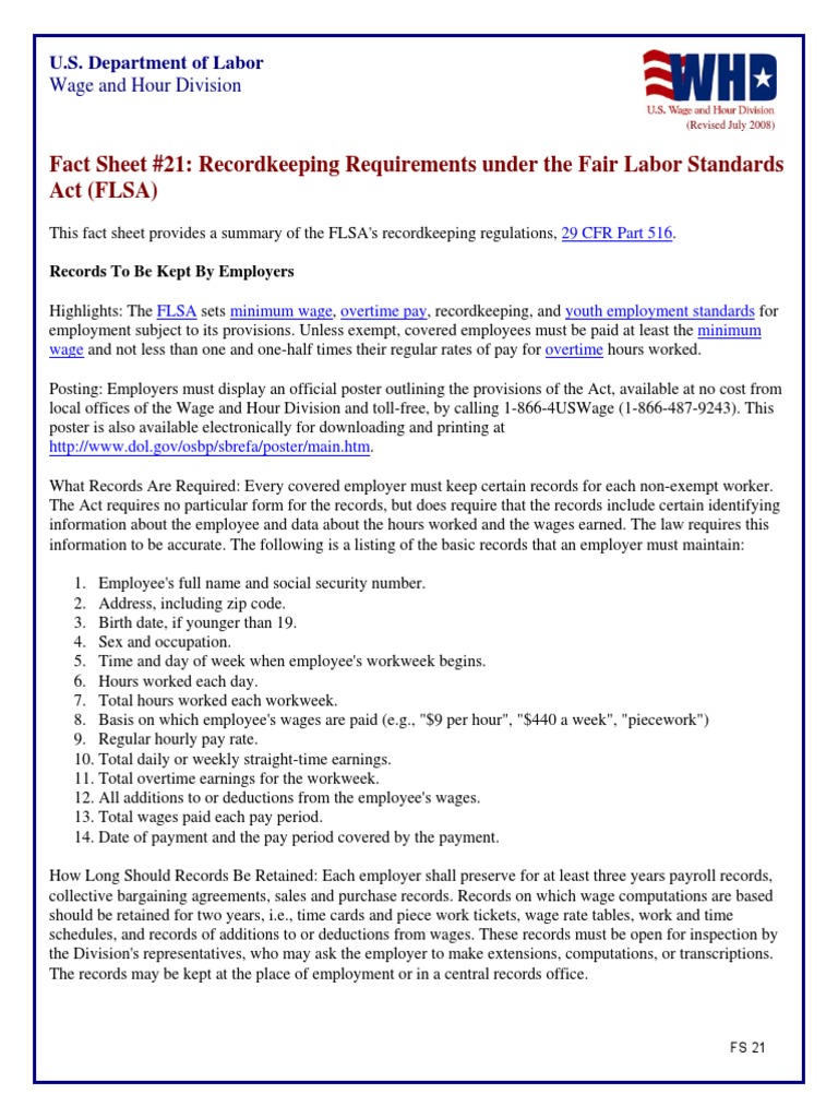 US DOL Fact Sheet 21 PDF Fair Labor Standards Act Overtime
