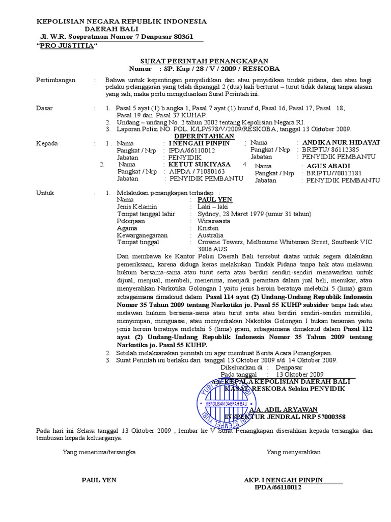Contoh Surat Perintah Tugas Polisi
